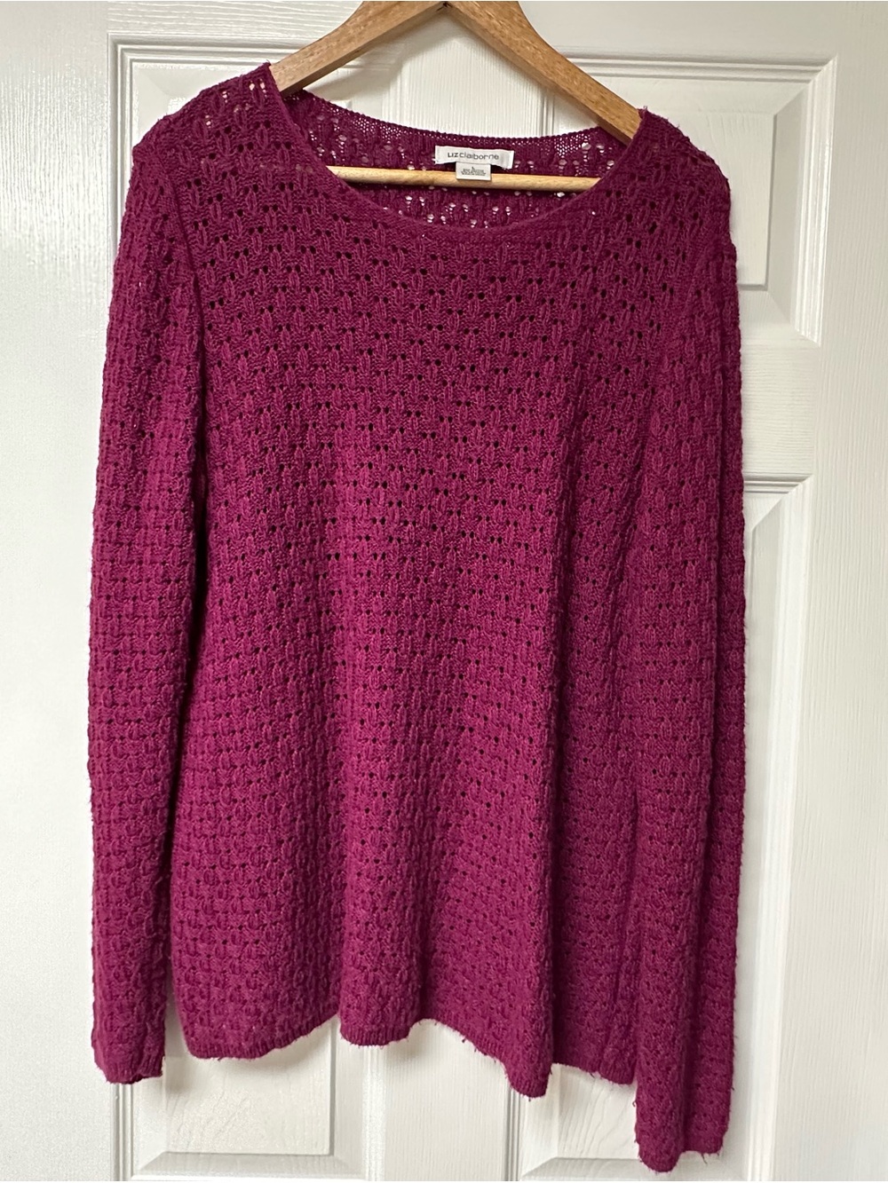 Liz Claiborne Open Knit Crewneck Sweater - Magenta